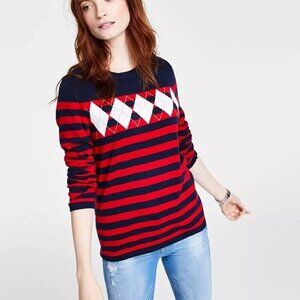 Tommy Hilfiger Cotton Striped Argyle Sweater Grandma Core Old Money Preppy L